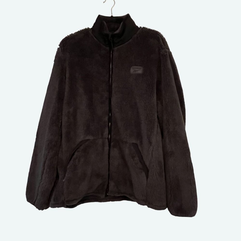Reebok‎ Men's Charcoal Gray Sherpa Fleece Jacket Full Zip Front Pockets Large
